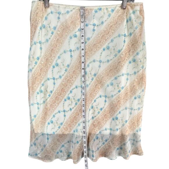 GAS Vintage 90s Y2K Skirt XL Beige Blue Floral Pull On Fairy Cottage Romantic - Picture 6 of 10